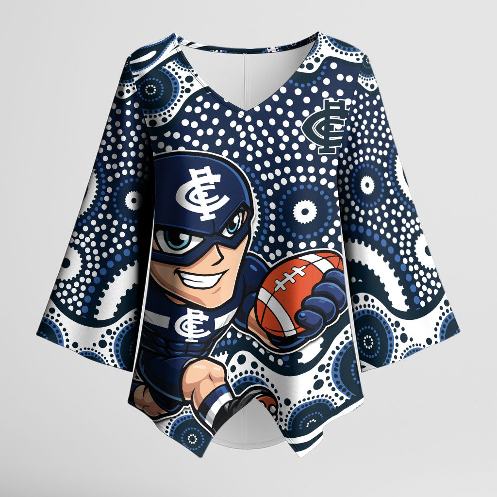 Carlton Blues Kimono Sleeve Blouse Aboriginal Dot Pattern - Football Mascot Heritage Pride