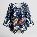 Carlton Blues Kimono Sleeve Blouse Aboriginal Dot Pattern - Football Mascot Heritage Pride