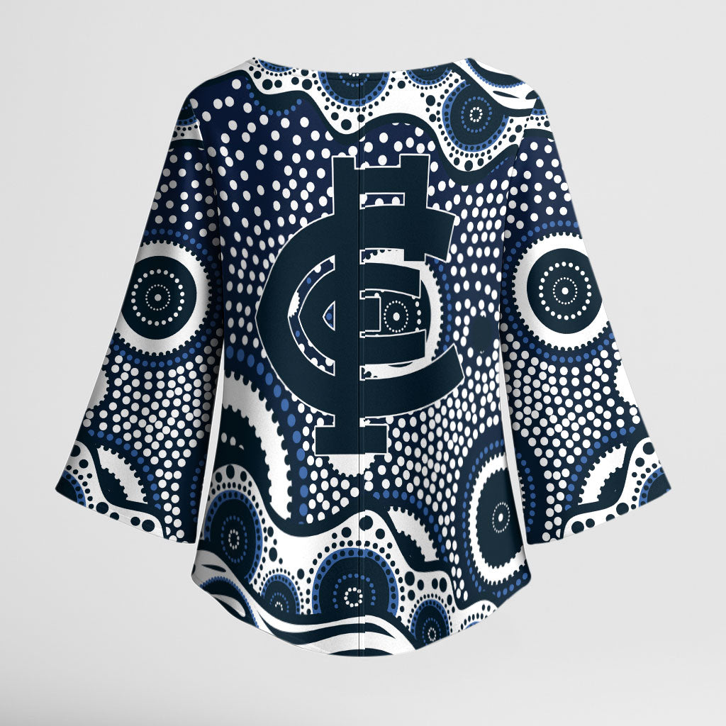 Carlton Blues Kimono Sleeve Blouse Aboriginal Dot Pattern - Football Mascot Heritage Pride