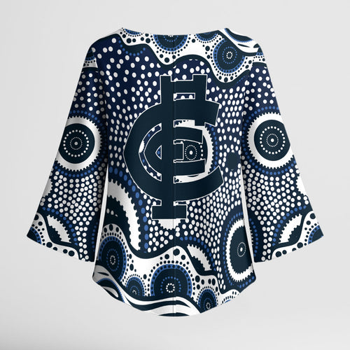 Carlton Blues Kimono Sleeve Blouse Aboriginal Dot Pattern - Football Mascot Heritage Pride