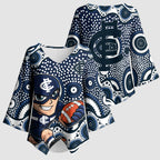Carlton Blues Kimono Sleeve Blouse Aboriginal Dot Pattern - Football Mascot Heritage Pride