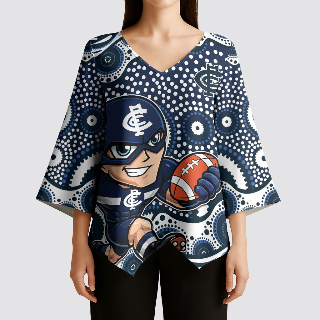 Carlton Blues Kimono Sleeve Blouse Aboriginal Dot Pattern - Football Mascot Heritage Pride