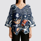 Carlton Blues Kimono Sleeve Blouse Aboriginal Dot Pattern - Football Mascot Heritage Pride