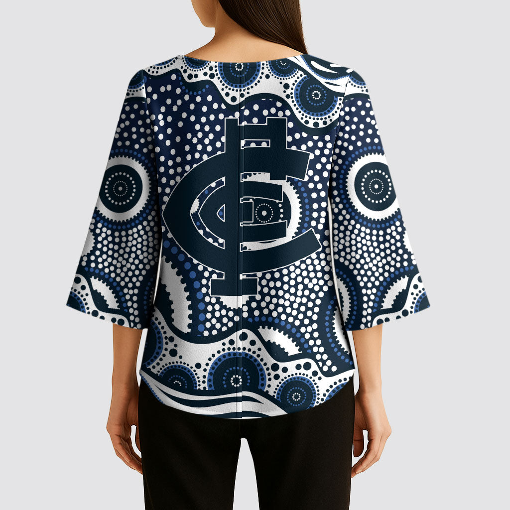 Carlton Blues Kimono Sleeve Blouse Aboriginal Dot Pattern - Football Mascot Heritage Pride