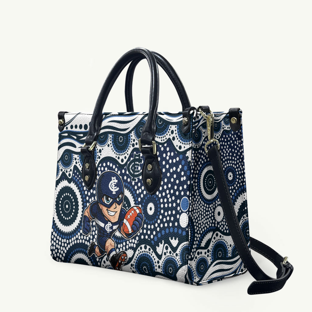 Carlton Blues Leather Bag Aboriginal Dot Pattern - Football Mascot Heritage Pride