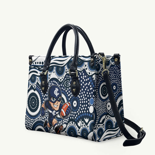 Carlton Blues Leather Bag Aboriginal Dot Pattern - Football Mascot Heritage Pride