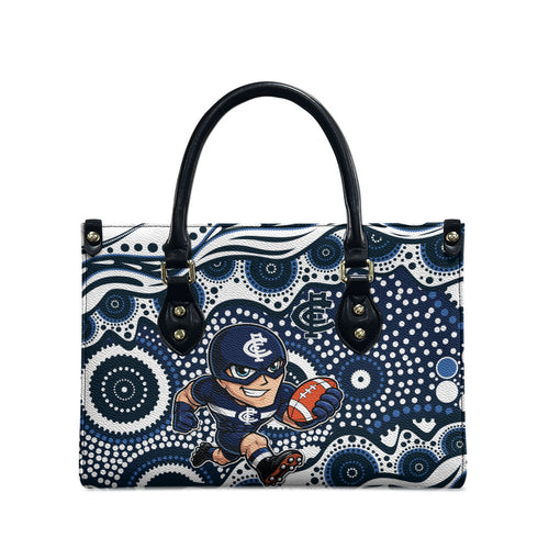 Carlton Blues Leather Bag Aboriginal Dot Pattern - Football Mascot Heritage Pride