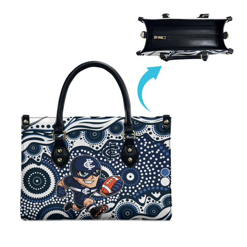 Carlton Blues Leather Bag Aboriginal Dot Pattern - Football Mascot Heritage Pride