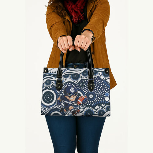 Carlton Blues Leather Bag Aboriginal Dot Pattern - Football Mascot Heritage Pride