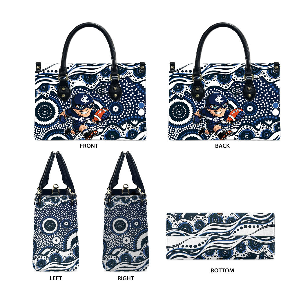Carlton Blues Leather Bag Aboriginal Dot Pattern - Football Mascot Heritage Pride