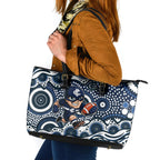 Carlton Blues Leather Tote Bag Aboriginal Dot Pattern - Football Mascot Heritage Pride