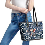 Carlton Blues Leather Tote Bag Aboriginal Dot Pattern - Football Mascot Heritage Pride
