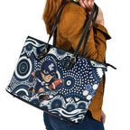 Carlton Blues Leather Tote Bag Aboriginal Dot Pattern - Football Mascot Heritage Pride