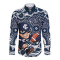 Carlton Blues Long Sleeve Button Shirt Aboriginal Dot Pattern - Football Mascot Heritage Pride
