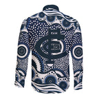 Carlton Blues Long Sleeve Button Shirt Aboriginal Dot Pattern - Football Mascot Heritage Pride