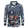 Carlton Blues Long Sleeve Polo Shirt Aboriginal Dot Pattern - Football Mascot Heritage Pride