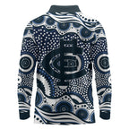Carlton Blues Long Sleeve Polo Shirt Aboriginal Dot Pattern - Football Mascot Heritage Pride