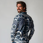 Carlton Blues Long Sleeve Polo Shirt Aboriginal Dot Pattern - Football Mascot Heritage Pride
