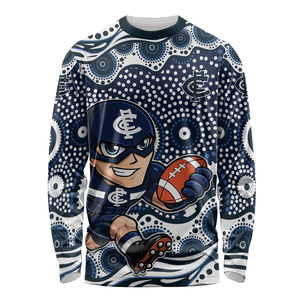 Carlton Blues Long Sleeve Shirt Aboriginal Dot Pattern - Football Mascot Heritage Pride