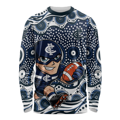 Carlton Blues Long Sleeve Shirt Aboriginal Dot Pattern - Football Mascot Heritage Pride