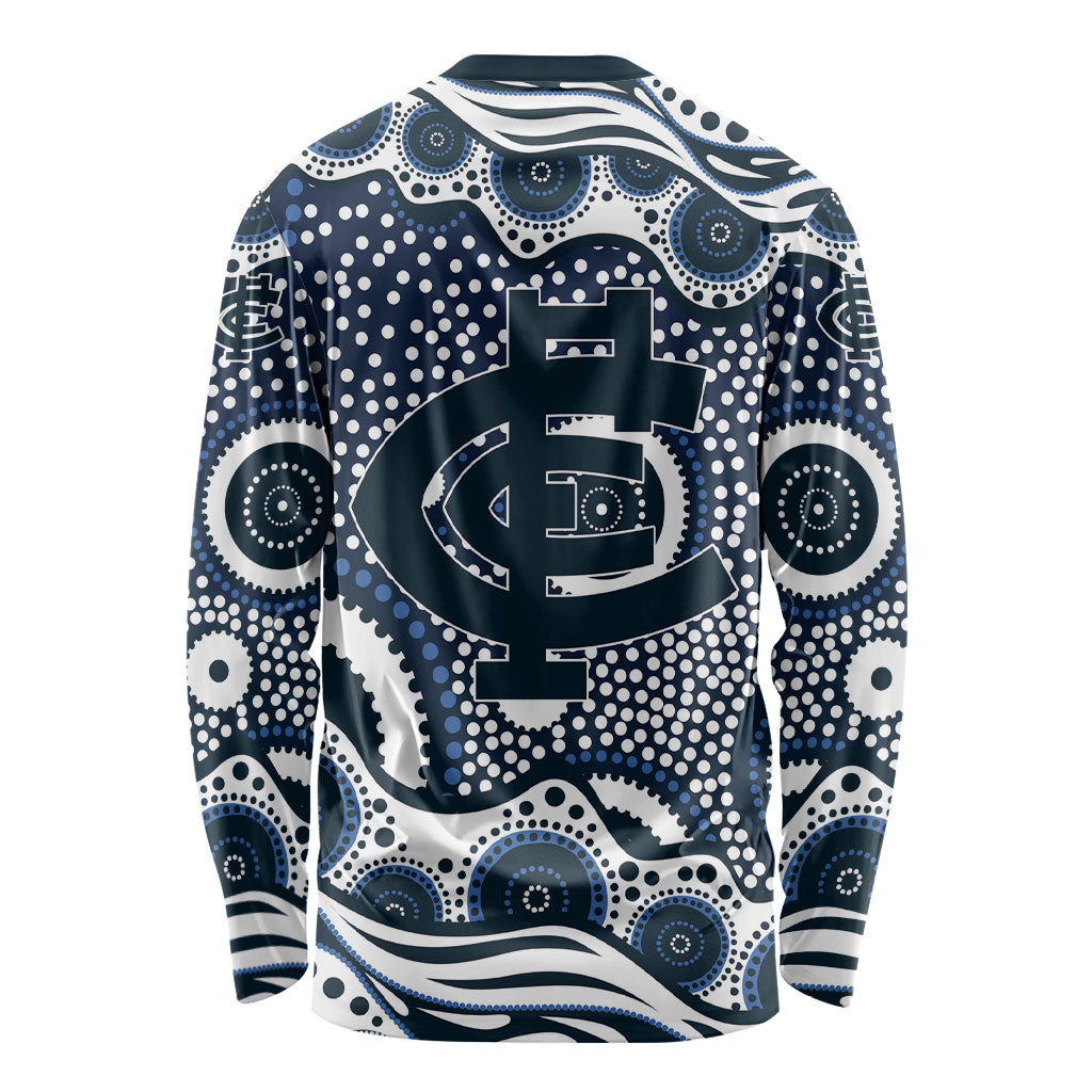Carlton Blues Long Sleeve Shirt Aboriginal Dot Pattern - Football Mascot Heritage Pride