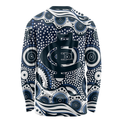 Carlton Blues Long Sleeve Shirt Aboriginal Dot Pattern - Football Mascot Heritage Pride