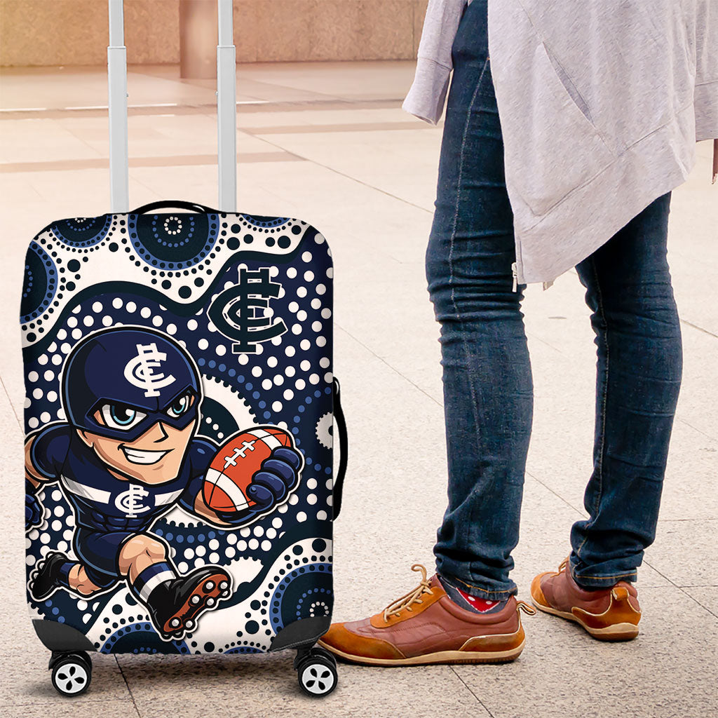 Carlton Blues Luggage Cover Aboriginal Dot Pattern - Football Mascot Heritage Pride