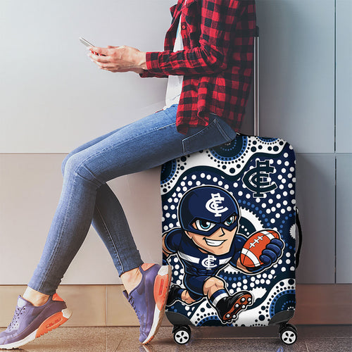 Carlton Blues Luggage Cover Aboriginal Dot Pattern - Football Mascot Heritage Pride