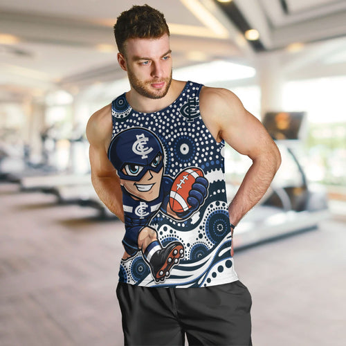 Carlton Blues Men Tank Top Aboriginal Dot Pattern - Football Mascot Heritage Pride