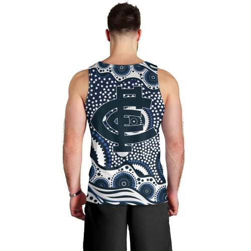 Carlton Blues Men Tank Top Aboriginal Dot Pattern - Football Mascot Heritage Pride