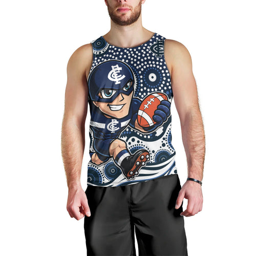 Carlton Blues Men Tank Top Aboriginal Dot Pattern - Football Mascot Heritage Pride