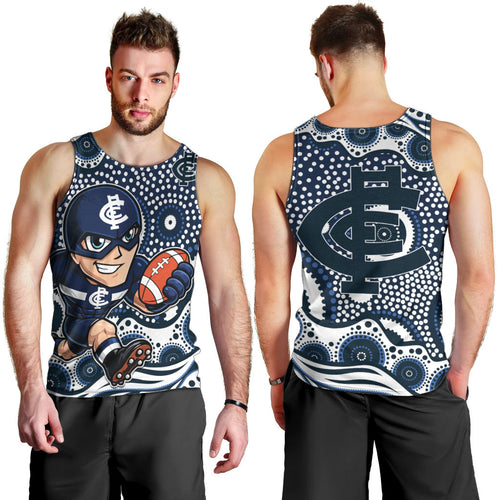 Carlton Blues Men Tank Top Aboriginal Dot Pattern - Football Mascot Heritage Pride