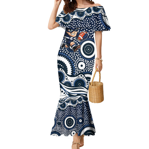 Carlton Blues Mermaid Dress Aboriginal Dot Pattern - Football Mascot Heritage Pride