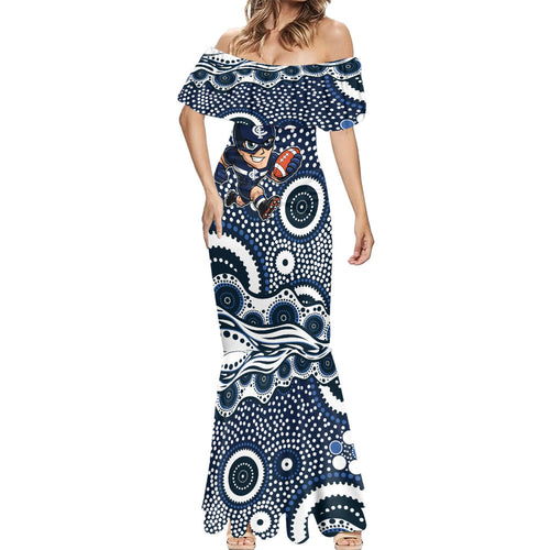 Carlton Blues Mermaid Dress Aboriginal Dot Pattern - Football Mascot Heritage Pride