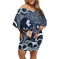 Carlton Blues Off Shoulder Short Dress Aboriginal Dot Pattern - Football Mascot Heritage Pride