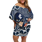 Carlton Blues Off Shoulder Short Dress Aboriginal Dot Pattern - Football Mascot Heritage Pride