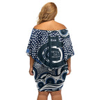 Carlton Blues Off Shoulder Short Dress Aboriginal Dot Pattern - Football Mascot Heritage Pride