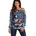Carlton Blues Off Shoulder Sweater Aboriginal Dot Pattern - Football Mascot Heritage Pride