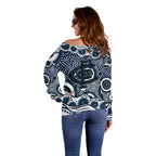 Carlton Blues Off Shoulder Sweater Aboriginal Dot Pattern - Football Mascot Heritage Pride