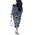 Carlton Blues Off The Shoulder Long Sleeve Dress Aboriginal Dot Pattern - Football Mascot Heritage Pride