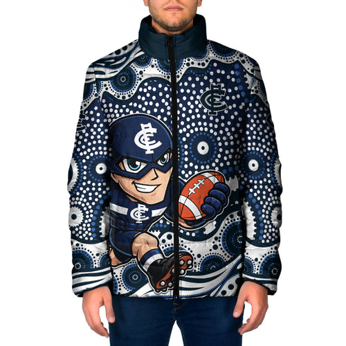 Carlton Blues Padded Jacket Aboriginal Dot Pattern - Football Mascot Heritage Pride