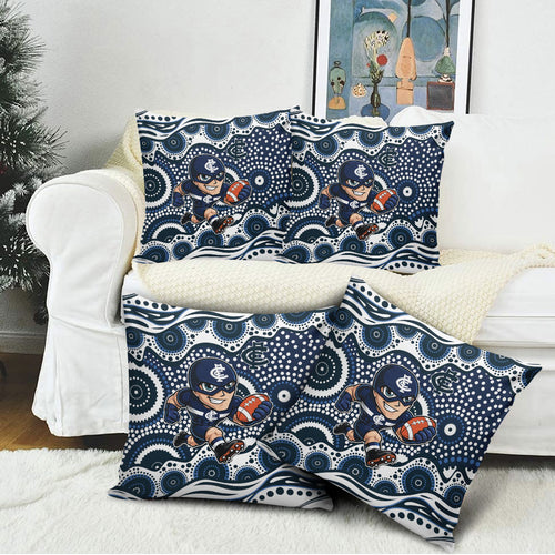 Carlton Blues Pillow Cover Aboriginal Dot Pattern - Football Mascot Heritage Pride