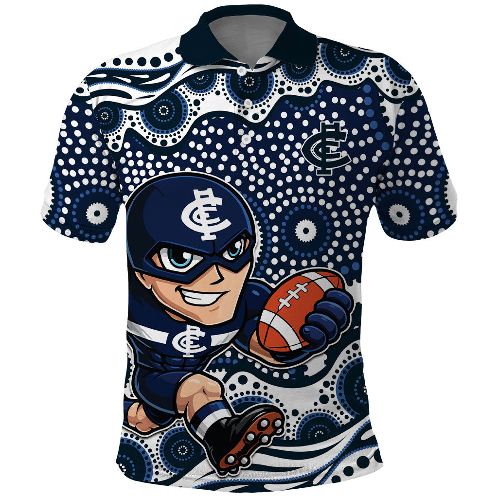Carlton Blues Polo Shirt Aboriginal Dot Pattern - Football Mascot Heritage Pride