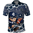 Carlton Blues Polo Shirt Aboriginal Dot Pattern - Football Mascot Heritage Pride