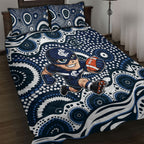 Carlton Blues Quilt Bed Set Aboriginal Dot Pattern - Football Mascot Heritage Pride