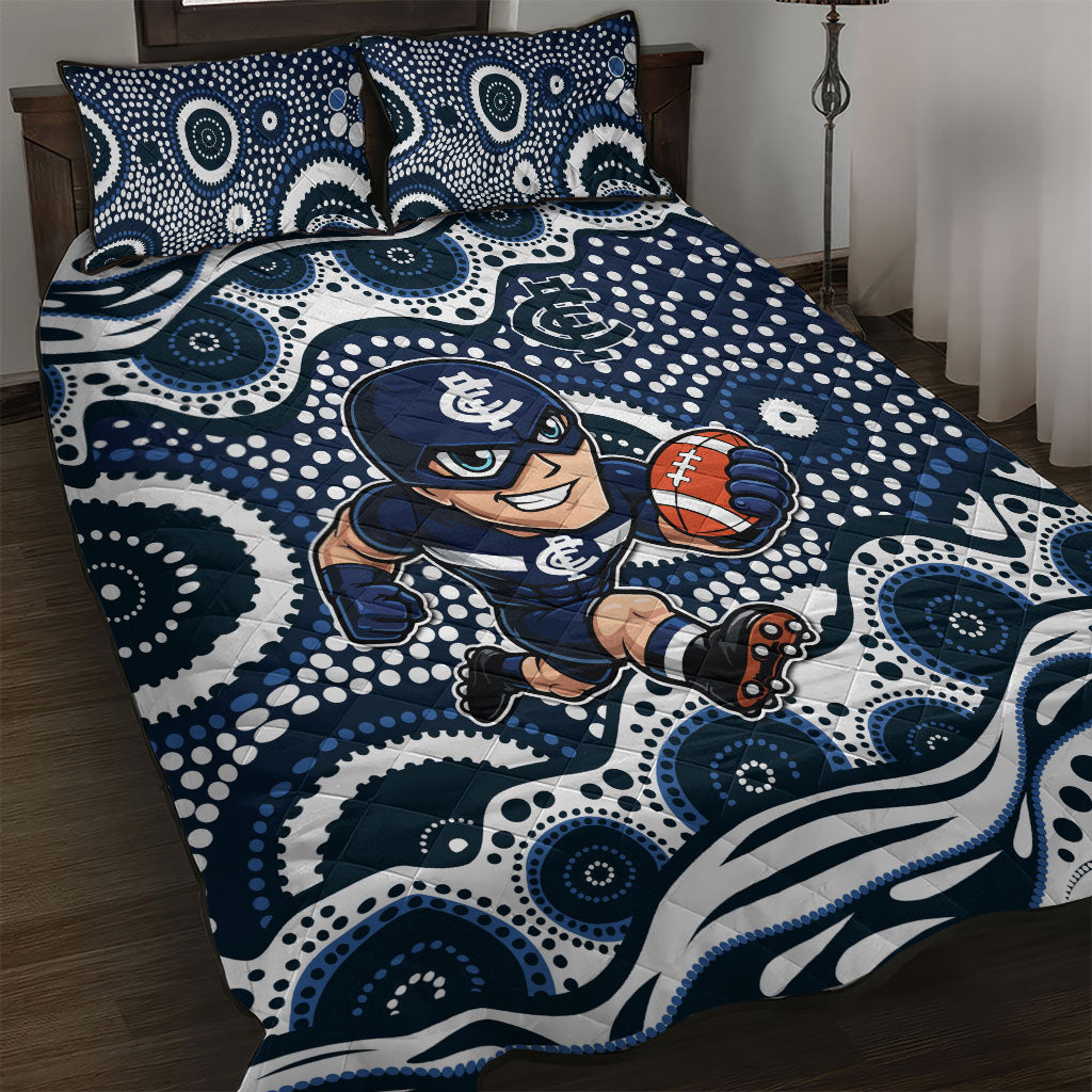 Carlton Blues Quilt Bed Set Aboriginal Dot Pattern - Football Mascot Heritage Pride