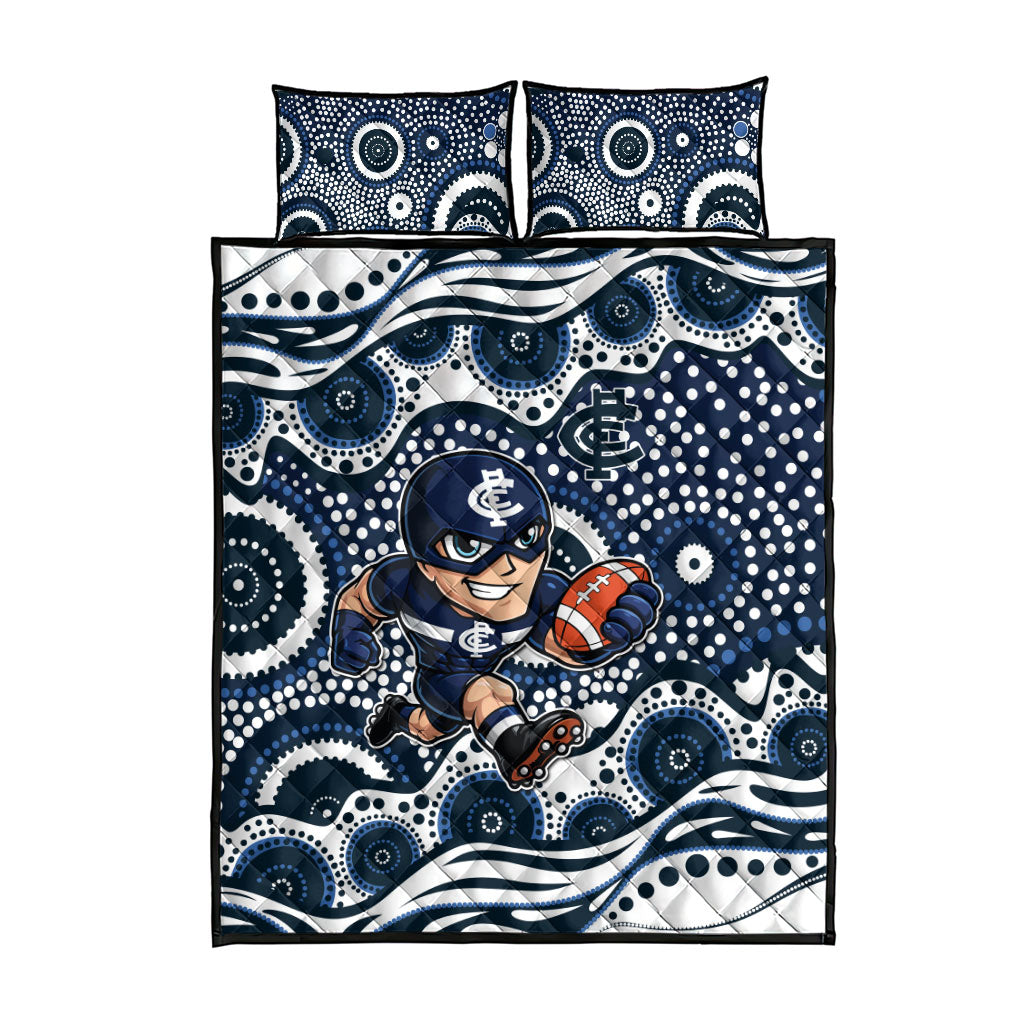 Carlton Blues Quilt Bed Set Aboriginal Dot Pattern - Football Mascot Heritage Pride