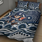 Carlton Blues Quilt Bed Set Aboriginal Dot Pattern - Football Mascot Heritage Pride