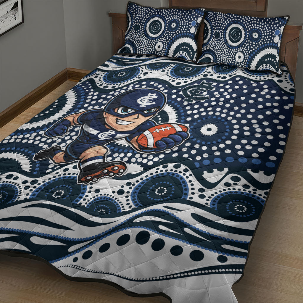 Carlton Blues Quilt Bed Set Aboriginal Dot Pattern - Football Mascot Heritage Pride