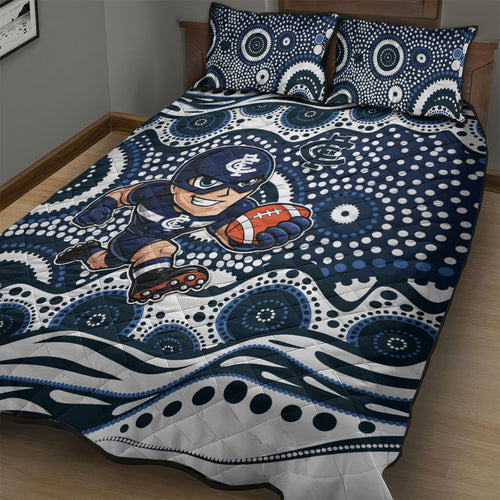 Carlton Blues Quilt Bed Set Aboriginal Dot Pattern - Football Mascot Heritage Pride
